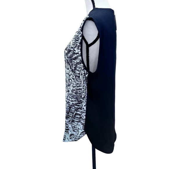 HELMUT LANG RESID PRINT BLACK SOLID BACK ROUND NECK SLEEVELESS SATIN BLOUSE - Picture 8 of 15